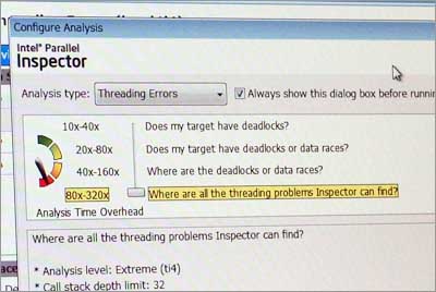 「Parallel Inspector」では、エラー検出の閾値の設定も容易に行える。