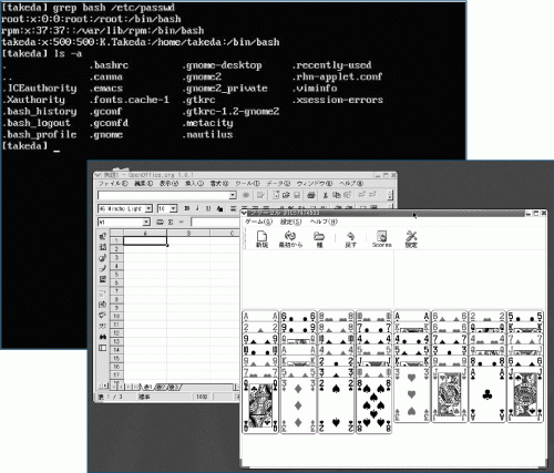 ■ UNIX（Linux）のCUI（左上）とGUI（右下）